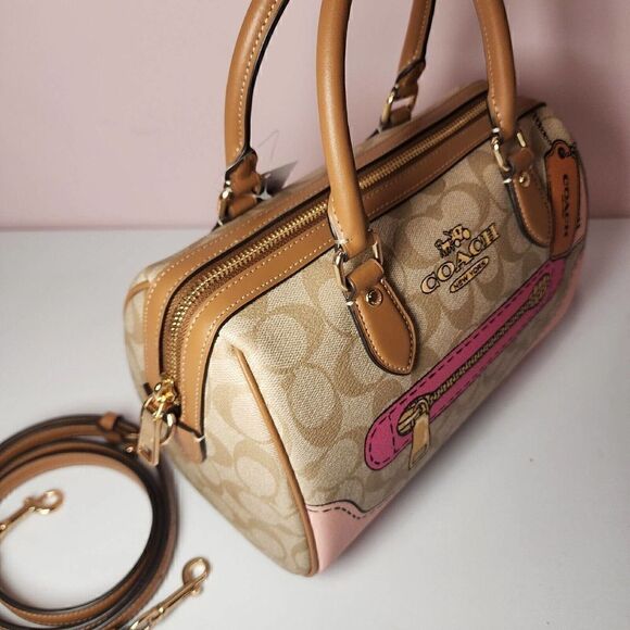 NWT Coach CH168 Rowan Satchel In Signature Canvas Trompe L'oeil Print Khaki - Picture 4 of 7
